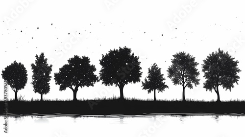 Black and White Tree Silhouette: Scenic Forest Landscape in Minimalist Design for an Eco-Friendly Urban Environment