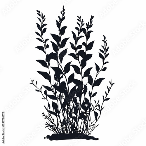 Lush Nature Silhouette: Leaf Patterns and Ornamental Flora in a Botanical Digital Design