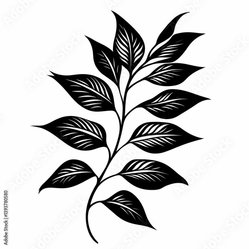 Elegant Black Silhouette Leaf and Branch Design: Minimalist Nature-Inspired Botanical Vector Illustration for Home Decor and Wall Art