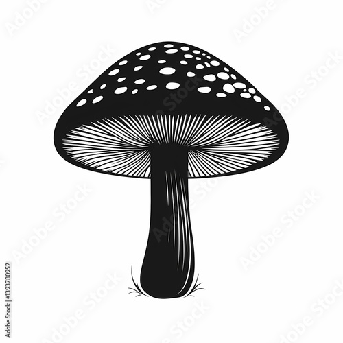 Black and White Botanical Illustration of Edible Wild Mushrooms: Mycology, Organic Agriculture, and Culinary Art