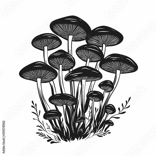 Black and White Mushroom Illustration: Vintage Botanical Fungus Art for Sustainable Gardening and Mycology Enthusiasts