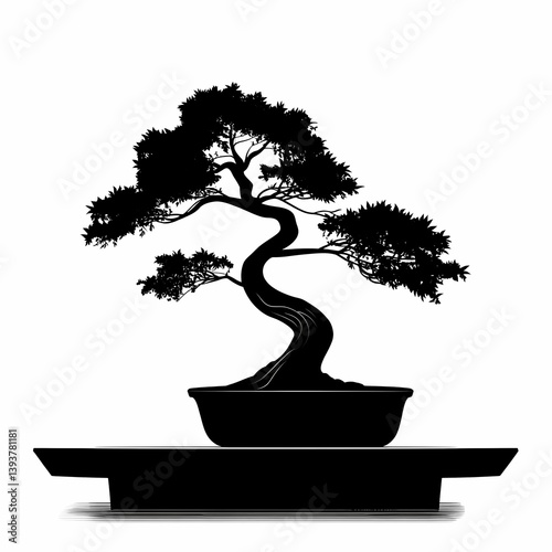 Elegant Bonsai Tree Silhouette: Zen-Inspired Japanese Indoor Plant for Tranquil Home Decor