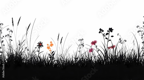 Vibrant Floral Silhouette: Stylish Nature Illustration with Minimal Design and Blooming Wildflowers