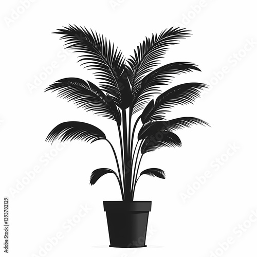 Elegant Indoor Palm Plant Illustration: Decorative Houseplant Silhouette for Minimalist Botanical Decor
