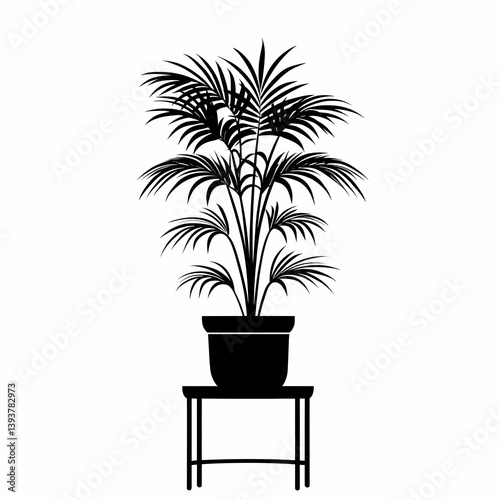 Silhouette of a Potted Palm: Tropical Indoor Decoration for Modern Minimalist Home Decor