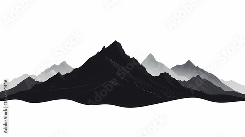 Mountain Silhouette in Monochrome - Abstract Landscape Digital Art Vector Background
