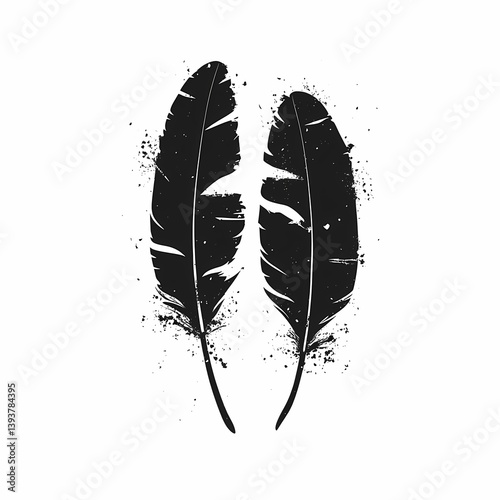 Black Feather Silhouette Illustration: Artistic Nature-Inspired Decorative Vector with Whimsical Line Art
