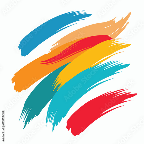 Colorful paint splashes and brush strokes, like vibrant feather patterns, form an artistic design set