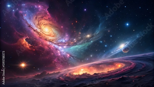 Epic Galaxy Swirl and Cosmic Nebula Art | Space Aesthetic | Colorful Universe | Sci-Fi Wallpaper | Celestial Landscape photo