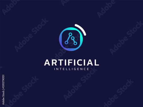 Artificial intelligence with network lines in circle Technology Analysis logo vector design concept. AI technology logotype symbol for advance technology, tech company, identity, ui, innovation.