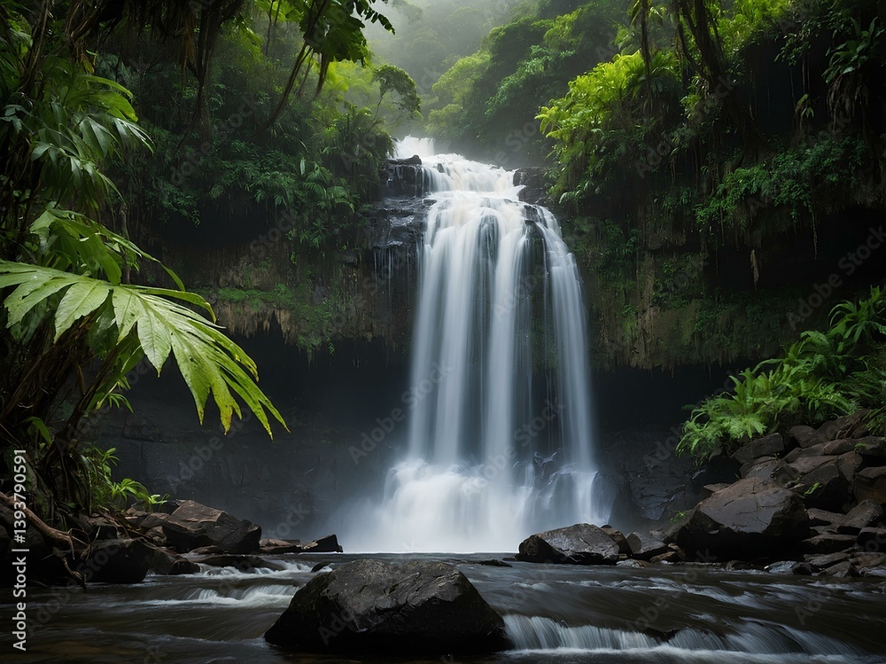 Fototapeta premium Discover the Untamed Spirit of Catarata del Tigre: A Remote Nicaraguan Treasure Where Towering Falls Meet Tropical Forest, Adventure, and the Raw Pulse of Central America