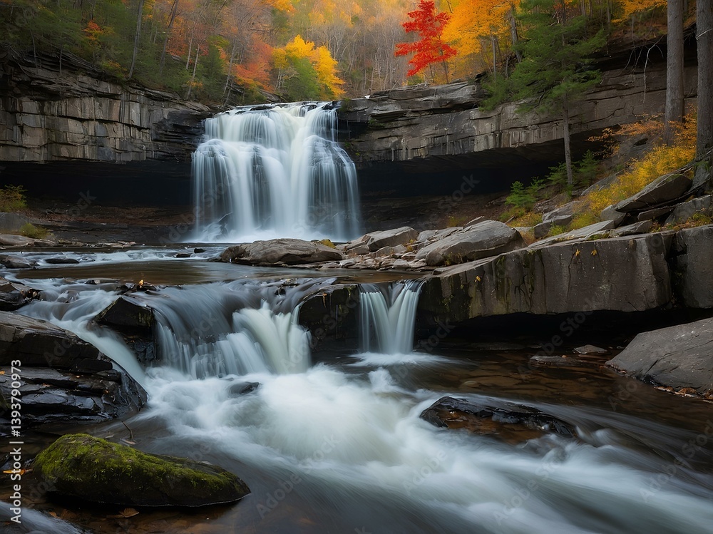 Obraz premium Lackawanna Falls: A Historic U.S. Cascade Where Urban Legacy Meets Natural Beauty, As Rushing Waters Flow Through a Landscape Rich in Industrial Heritage and Scenic Charm