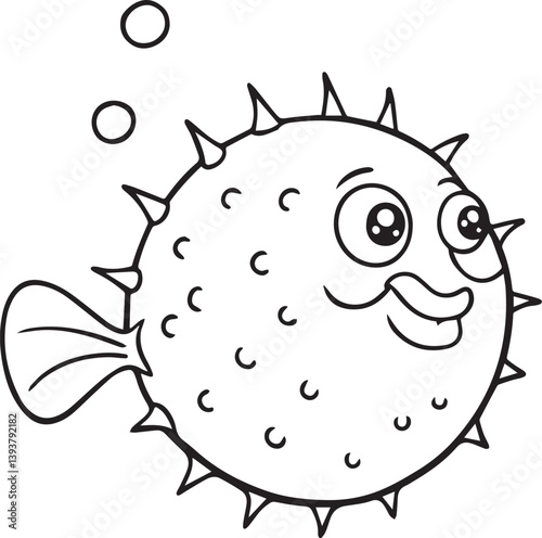 funny fish cartoon illustration, puffer fish vector illustration, puffer fish silhouette vector black and white