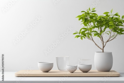 Wallpaper Mural Minimalist home decor scene with potted plant and tableware Torontodigital.ca