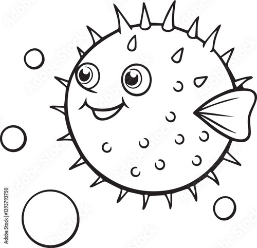funny fish cartoon illustration, puffer fish vector illustration, puffer fish silhouette vector black and white