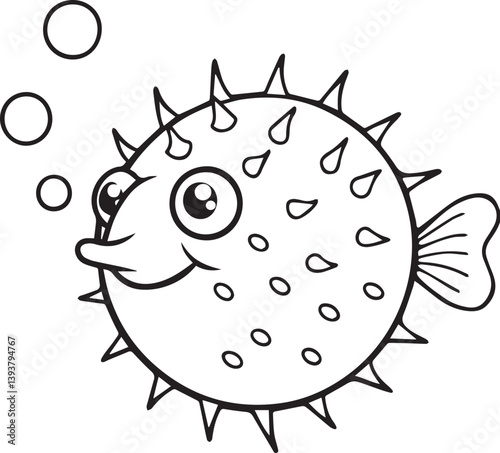 funny fish cartoon illustration, puffer fish vector illustration, puffer fish silhouette vector black and white