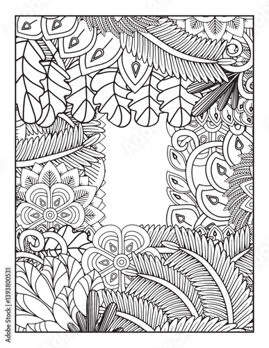 borders adult coloring pages. frame with flowers and leaves