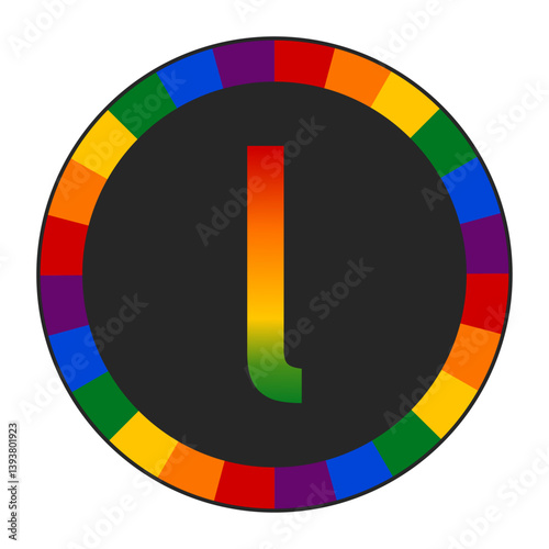 LGBTQ Rainbow Gradient Lowercase Letter “l” Icon - Bold Letter l with Vibrant Rainbow Gradient on Black Background, Pride and Inclusivity, enclosed in a black frame.