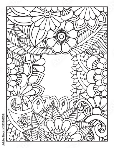 borders adult coloring pages. frame with flowers and leaves