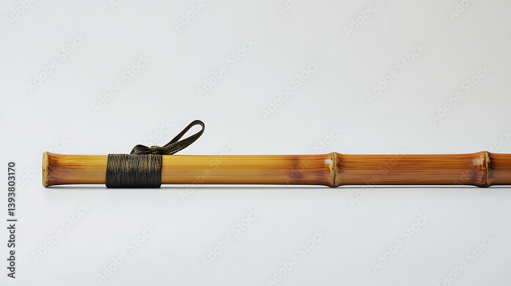 Naklejka premium A bamboo stick with a black cord tied to it