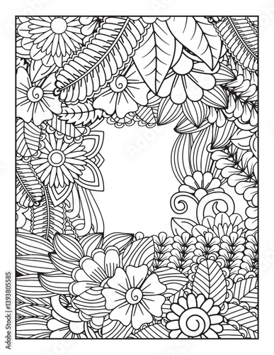 borders adult coloring pages. frame with flowers and leaves