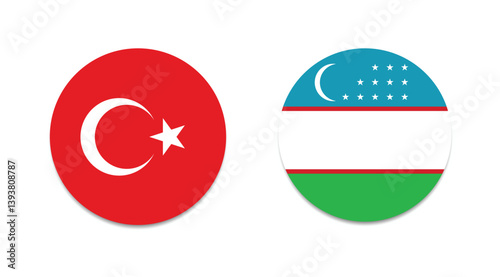 National flag of Turkey and Uzbekistan flag circle vector illustration