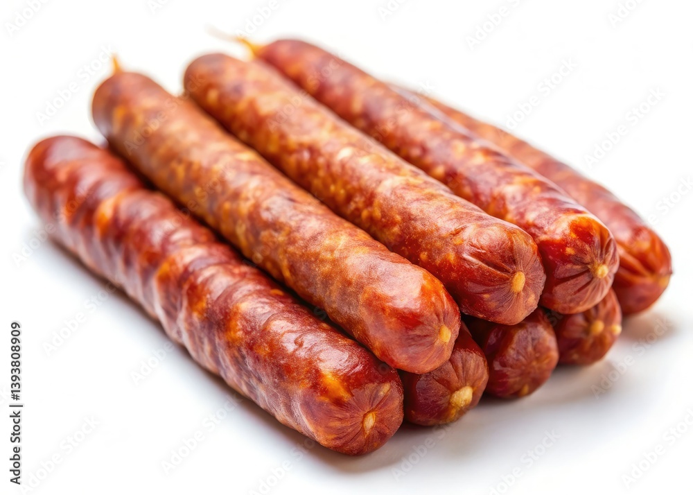 A tilt-shift image showcases the texture of a long, thin dry sausage, a culinary delight. A tilt-shift image showcases the texture of a long, thin dry sausage, a culinary delight.