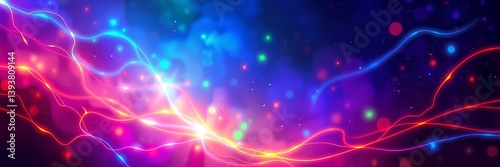 Cosmic Energy Nexus with Vibrant Electrified Color Streams and Luminous Particles in Deep Space