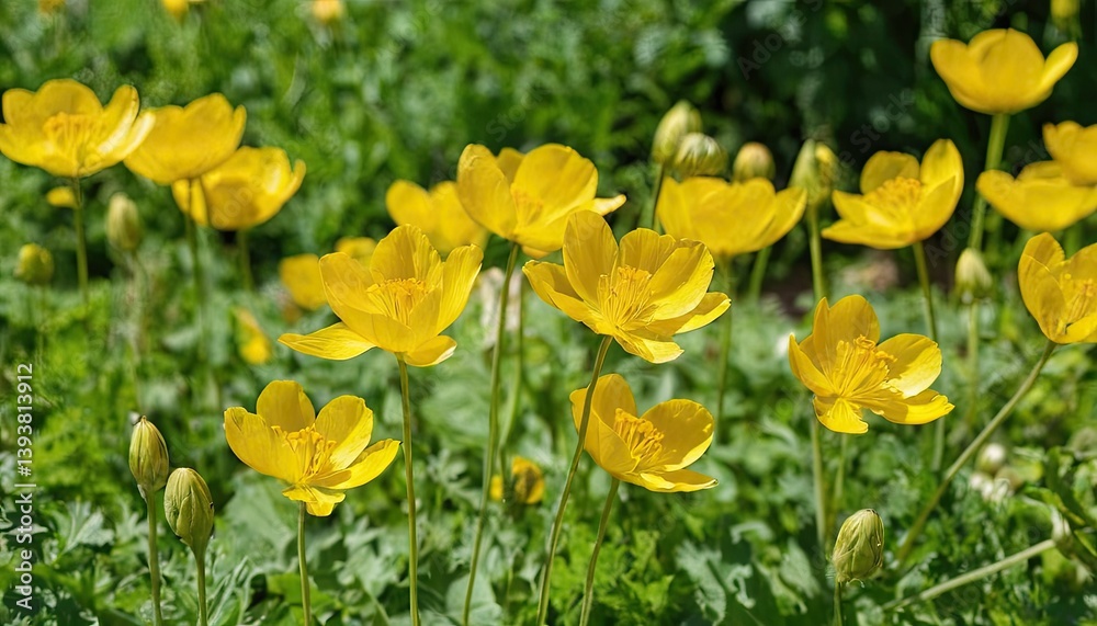 Obraz premium Selective focus shot of beautiful yellow flowers on a grass-covered field 1