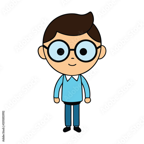 Kid in Glasses and School Uniform with Pen  Determined Student or Teacher Vector Illustration
