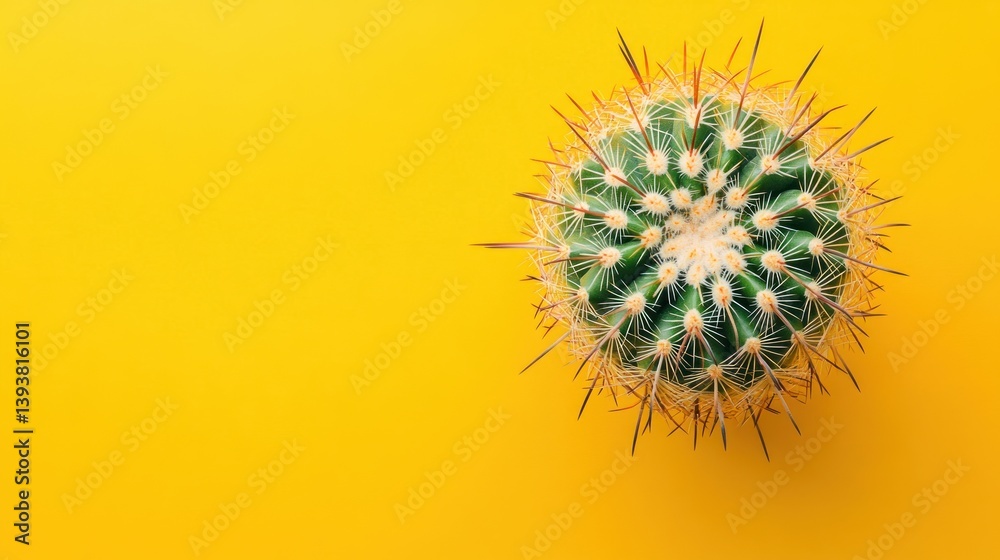 Obraz premium Round cactus on vibrant yellow background (1)