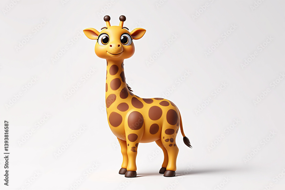 Fototapeta premium Stylized Giraffe Character with Big Eyes on Clean White Surface
