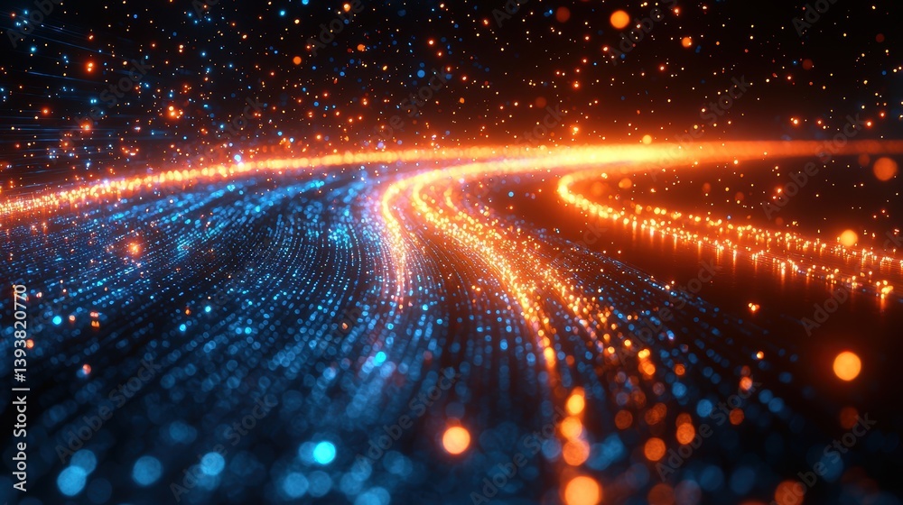 Fototapeta premium Vibrant abstract illustration of glowing particles flowing in a dynamic pattern