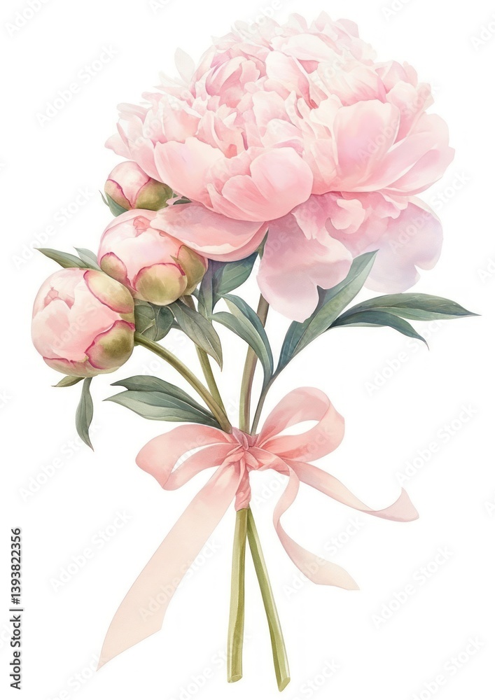 Coquette peony art illustration watercolor.