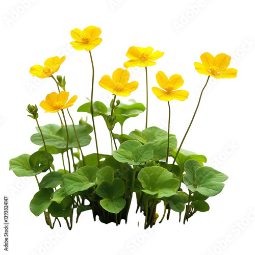 A Cluster of Colorful Yellow Marsh Marigolds Isolated on Transparent Background