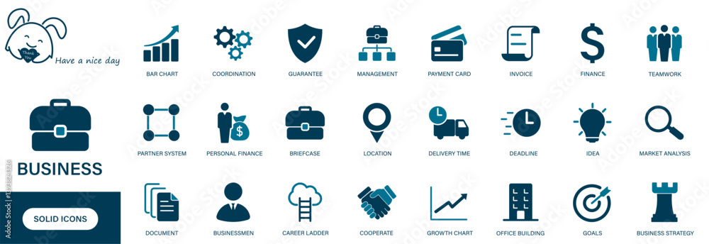 Business icon. Containing finance, management, document, teamwork and business strategy icons. Solid vector icons.