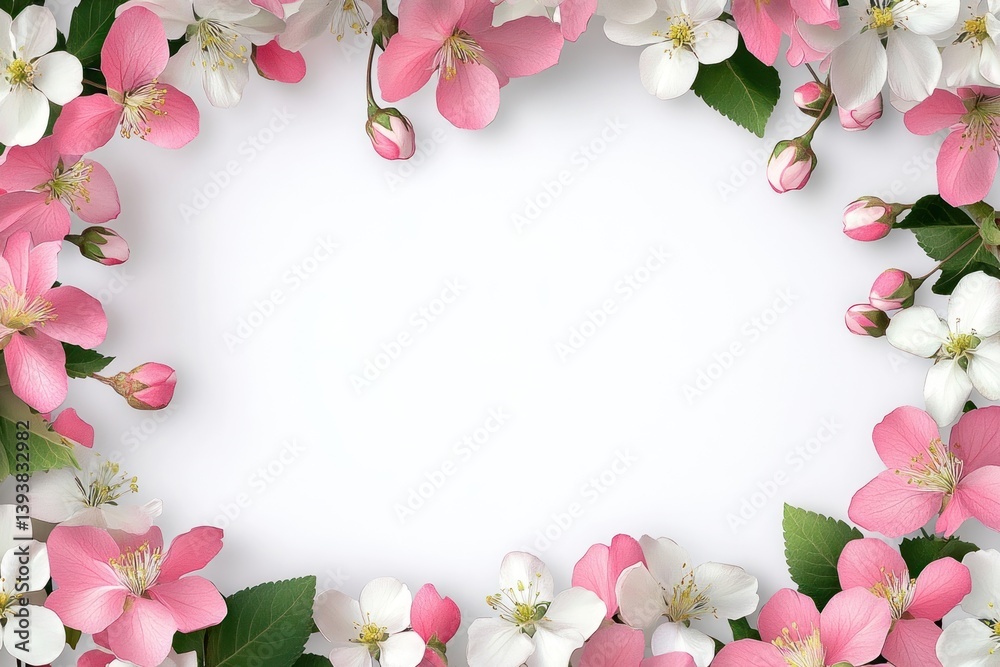 Fototapeta premium Spring floral frame border flowers background blossoms.