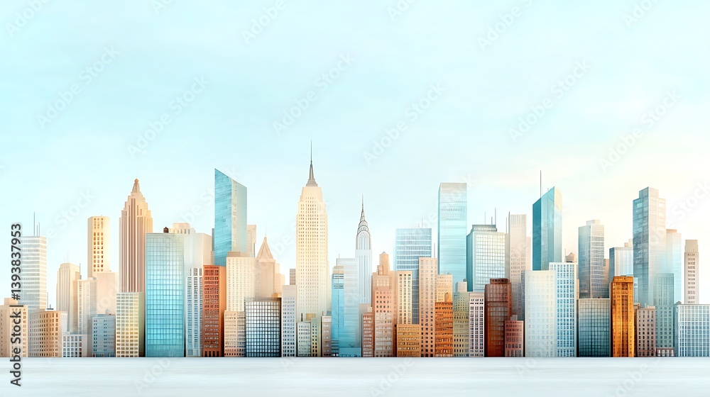 Obraz premium Urban skyline view modern city digital artwork bright atmosphere aerial perspective