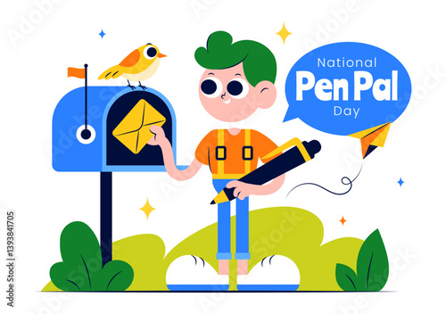 National Pen Pal Day Vector Illustration on June 1 Featuring Someone Writing a Letter to a Friend in a Flat Style Cartoon Background photo