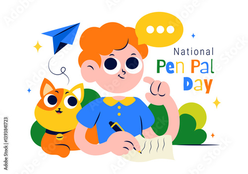 National Pen Pal Day Vector Illustration on June 1 Featuring Someone Writing a Letter to a Friend in a Flat Style Cartoon Background