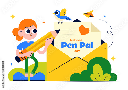 National Pen Pal Day Vector Illustration on June 1 Featuring Someone Writing a Letter to a Friend in a Flat Style Cartoon Background