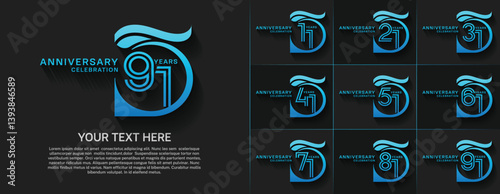 Anniversary logo type set with double line number. blue color for celebration event