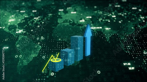 world map stock market graph on digital screen