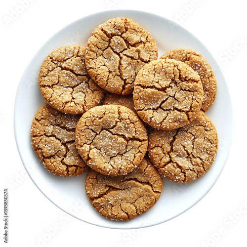 A Plate of Buttery Gingersnap Cookies with Crackles Isolated on Transparent Background photo