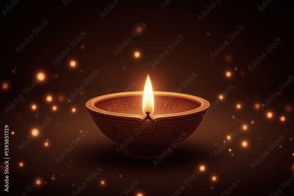 lit diya on a dark background with bokeh lights lit diya on a dark background with bokeh lights