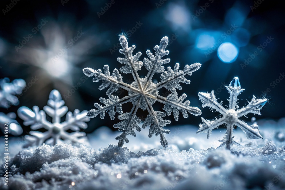 Sparkling Snowflakes on Snowy Surface Sparkling Snowflakes on Snowy Surface