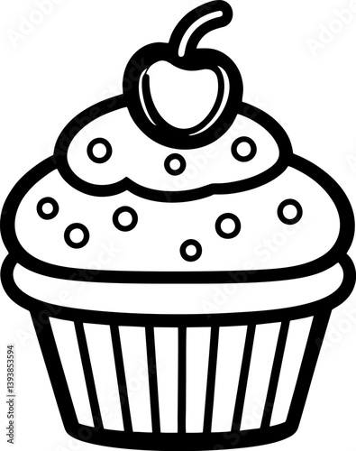 vector Black cartoon cupcake perfect for bakery menus, greeting cards, posters, and social media graphics in sweet themes.