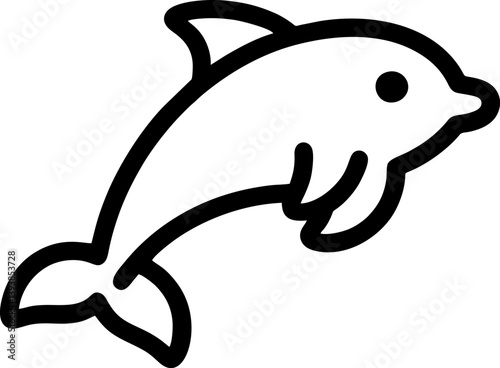 vector line drawing of a dolphin, perfect for educational materials, logos, coloring books, and marine conservationthemed designs.