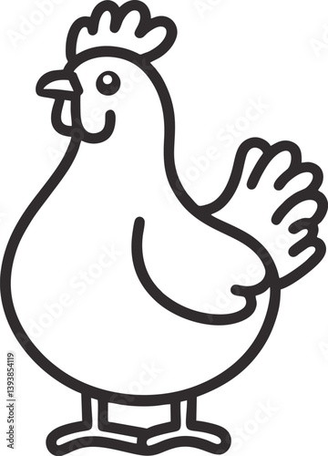 vector Simple line drawing of a chicken, suitable for farmrelated designs, childrens coloring books, kitchen decor, or agricultural promotions.