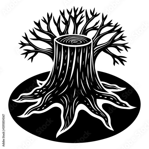 Monochrome Tree Stump Silhouette for Eco-Conscious Logo Design – Isolated on Transparent Background